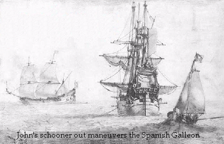 Blackbeards crew outmaneuvers Spanish Galleon
